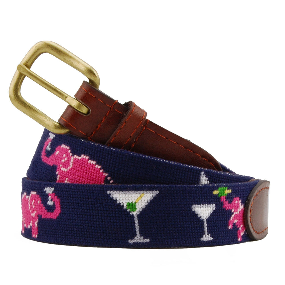 Smathers and Branson dark navy elephant martini needlepoint belt