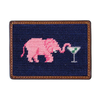 Smathers and Branson Elephant Martini Dark Navy Needlepoint Credit Card Wallet Front side