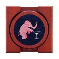 Smathers and Branson Elephant Martini Dark Navy Needlepoint Coasters with coaster holder  