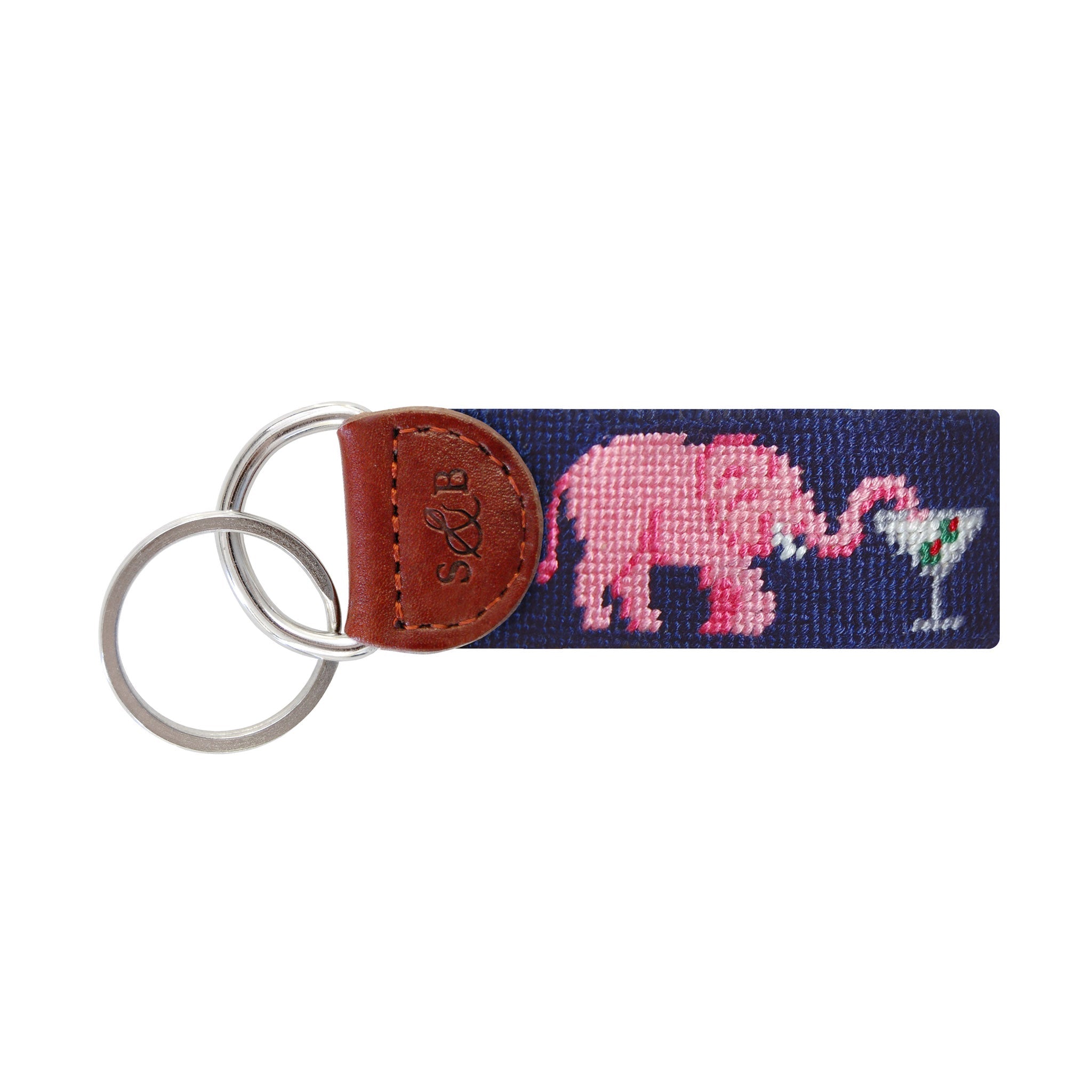 Smathers and Branson Elephant Martini Dark Navy Needlepoint Key Fob  