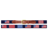 Smathers and Branson dark navy flags of our father needlepoint belt