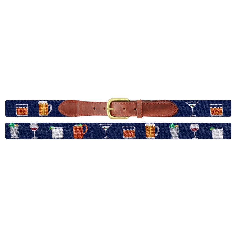 Smathers and Branson Gentlemen's Drinks Dark Navy Needlepoint Belt Laid Out 