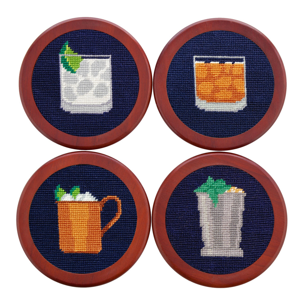 Smathers and Branson Gentlemen's Drinks Dark Navy Needlepoint Coasters    