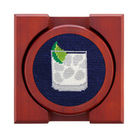 Smathers and Branson Gentlemen's Drinks Dark Navy Needlepoint Coasters with coaster holder  