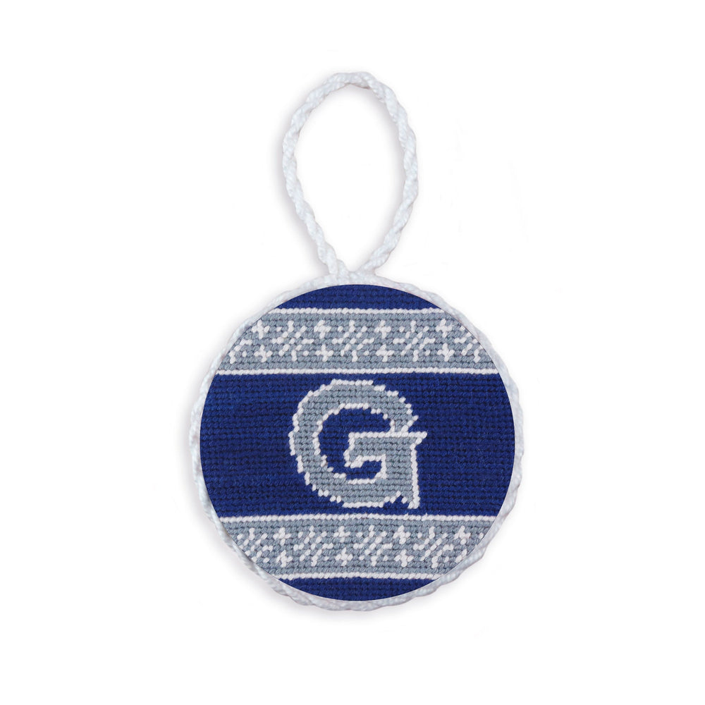Smathers and Branson Georgetown Fairisle Needlepoint Ornament Classic Navy White Cord  