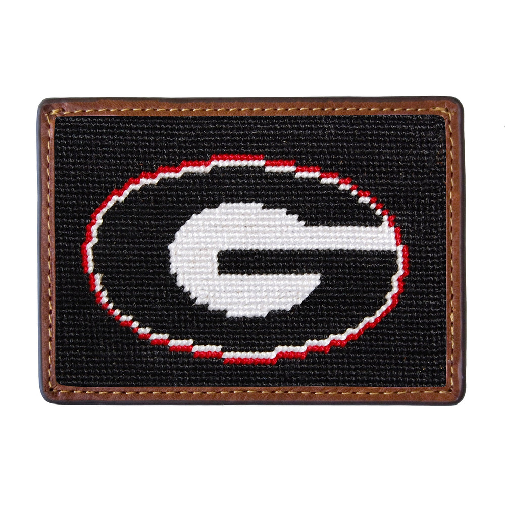 Smathers and Branson Georgia Black Needlepoint Credit Card Wallet Front side