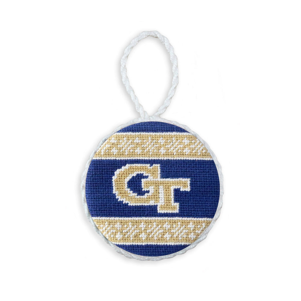 Smathers and Branson Georgia Tech Fair Isle Needlepoint Ornament Classic Navy White Cord   