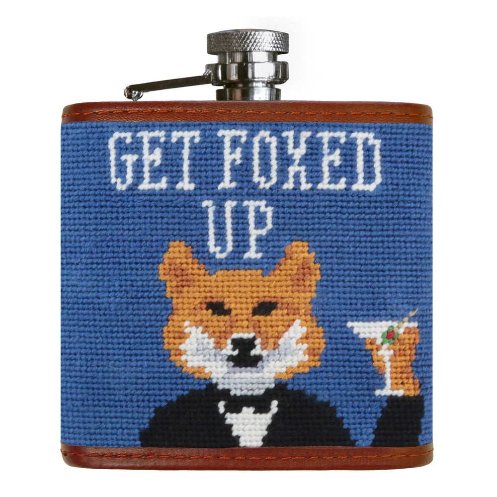Smathers and Branson Get Foxed Up Blueberry Needlepoint Flask Front 