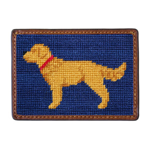 Smathers and Branson Golden Retriever Classic Navy Needlepoint Credit Card Wallet Front side