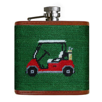 Smathers and Branson Golf Cart Forest Needlepoint Flask Front 
