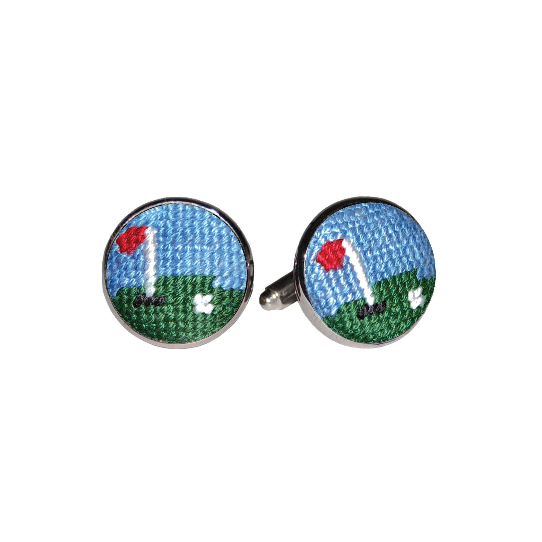 Smathers and Branson Golf Green Multi Needlepoint Cufflinks  