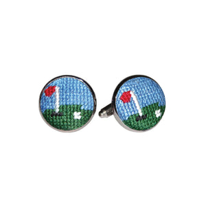 Smathers and Branson Golf Green Multi Needlepoint Cufflinks  