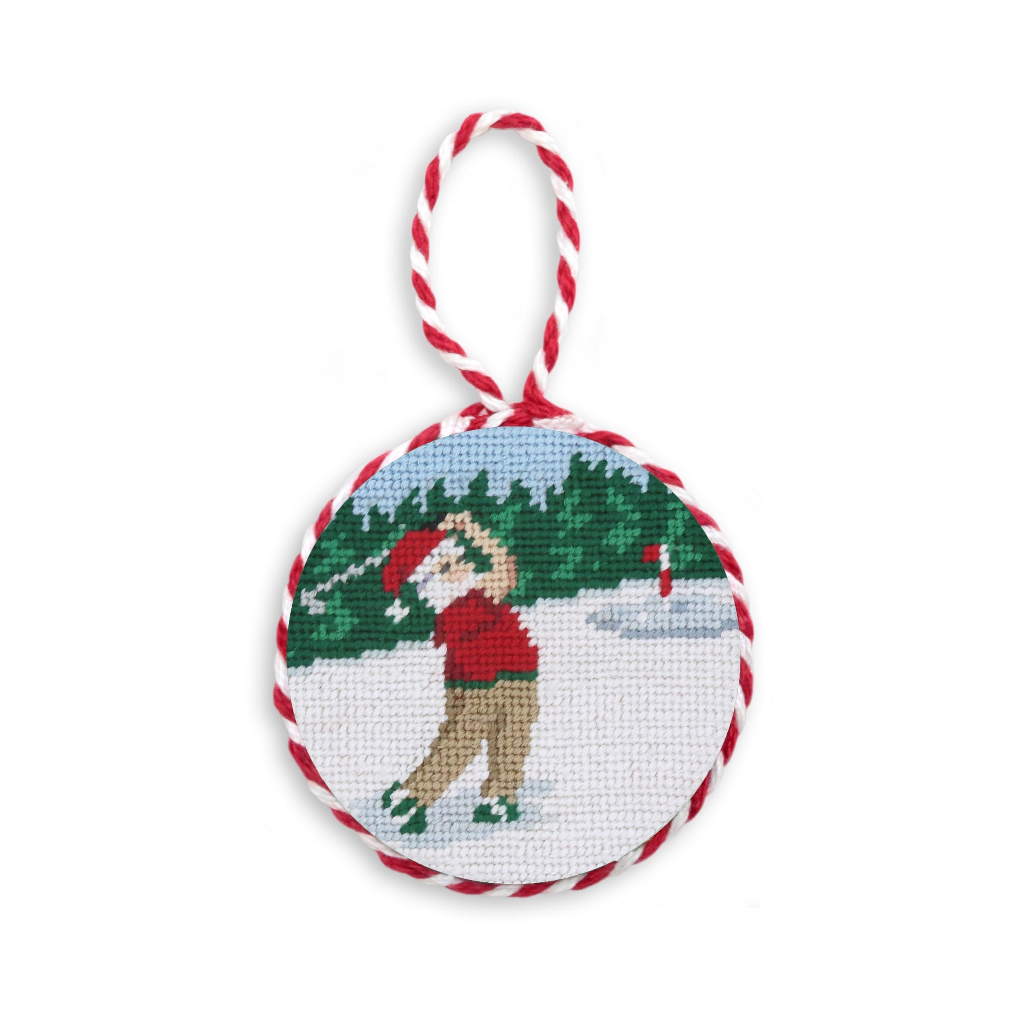 Smathers and Branson Golfing Santa Needlepoint Ornament Red-White Cord  
