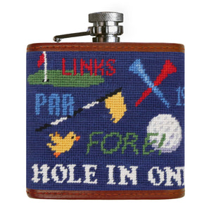 Smathers and Branson Golfisms Needlepoint Flask Classic Navy Front 