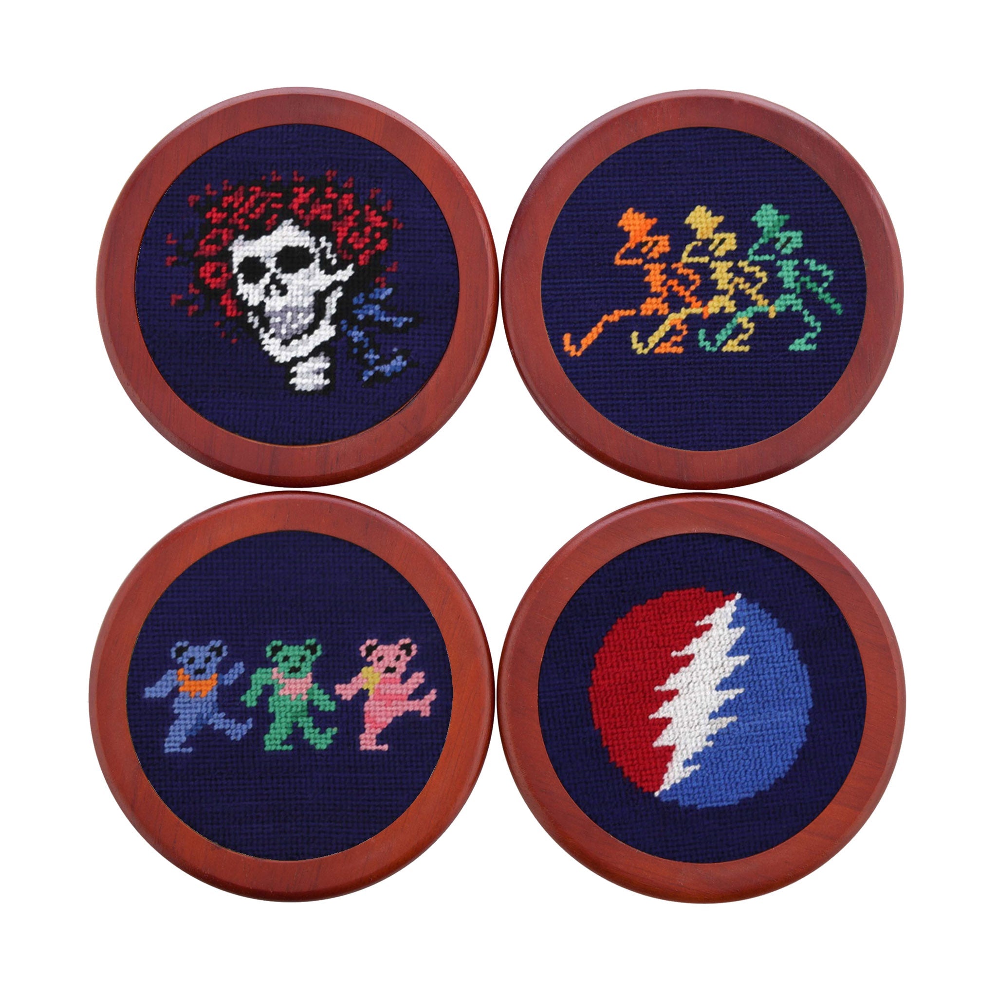 Smathers and Branson Grateful Dead Life Dark Navy Needlepoint Coasters    