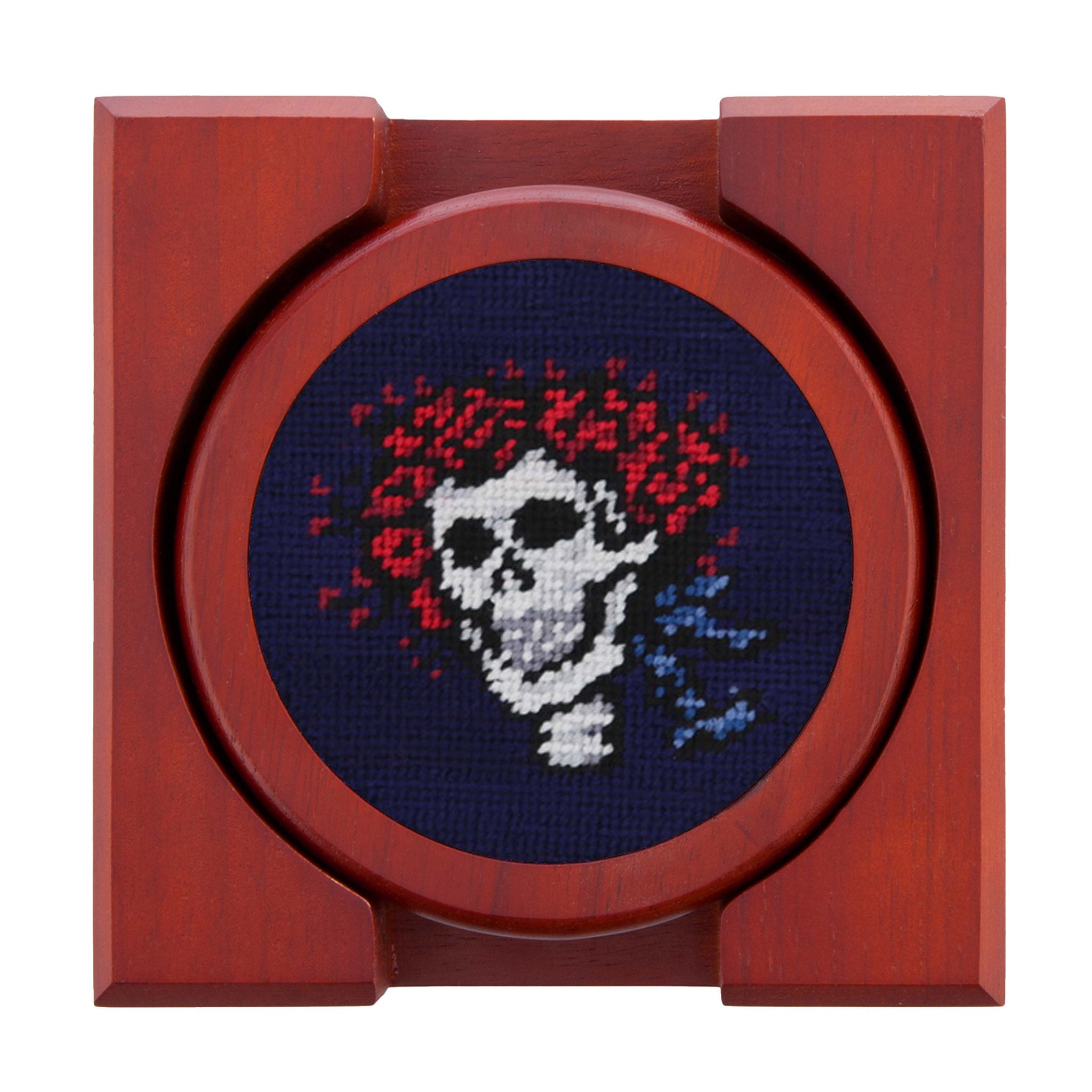 Smathers and Branson Grateful Dead Life Dark Navy Needlepoint Coasters with coaster holder  