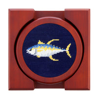 Smathers and Branson Gulf Coast Fish Dark Navy Needlepoint Coasters with coaster holder  