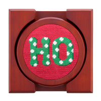 Smathers and Branson HOHOHO Red and Dark Kelly Needlepoint Coasters with coaster holder  