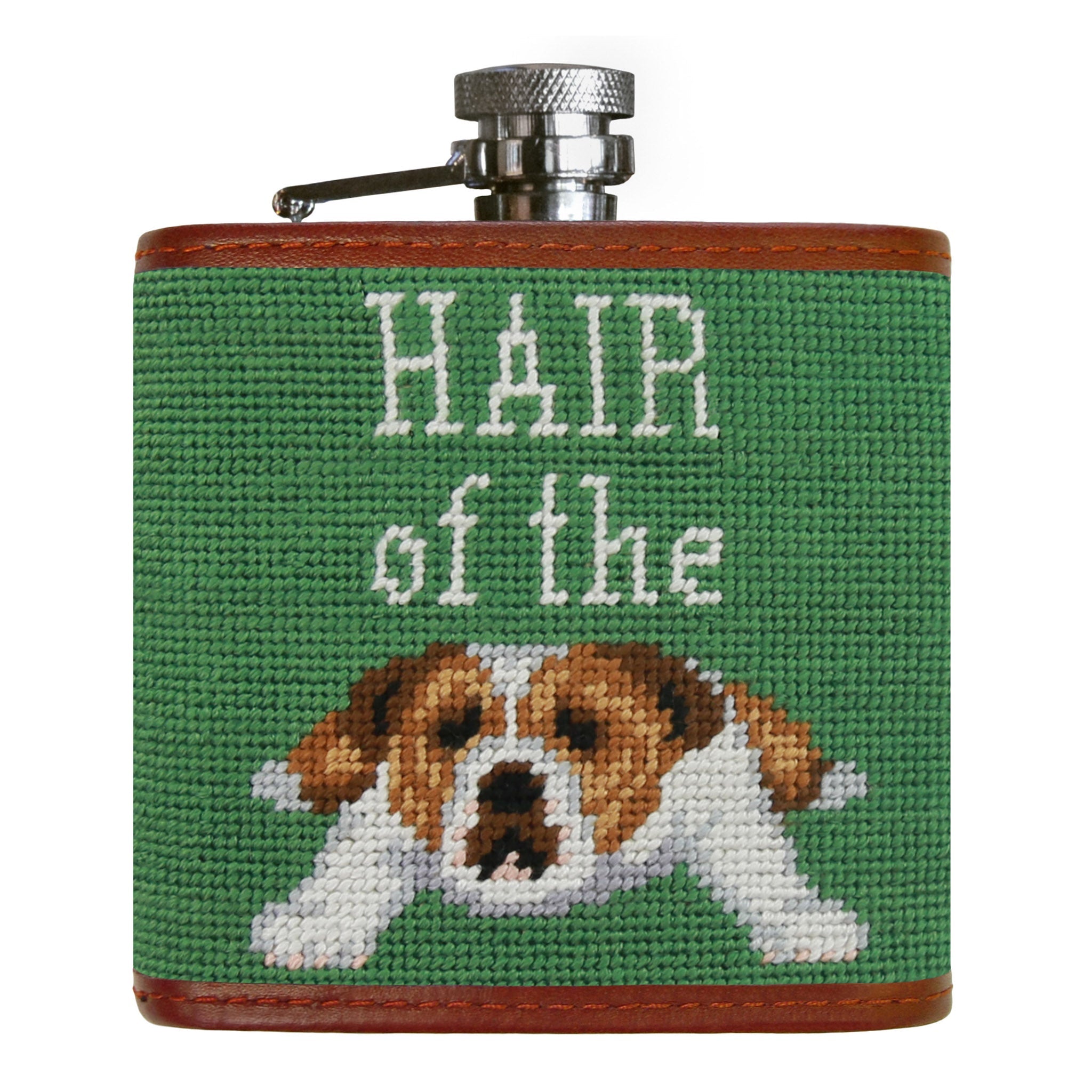 Smathers and Branson Hair of the Dog Sage Needlepoint Flask Front 