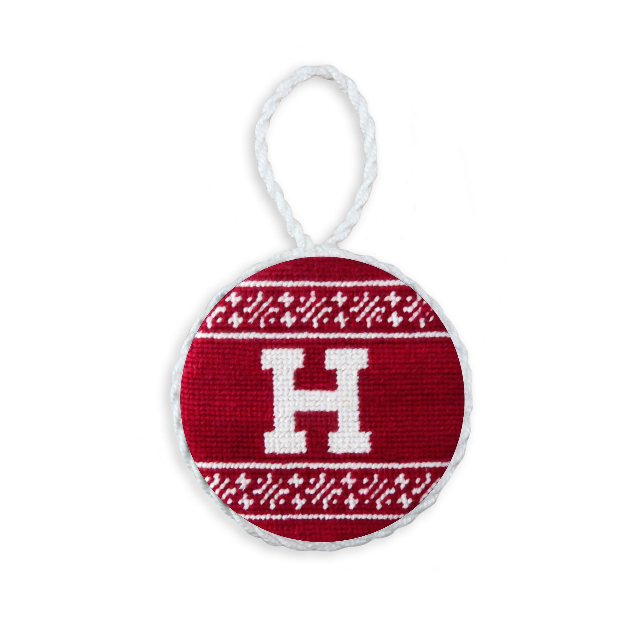 Smathers and Branson Harvard Fairisle Garnet White Cord Needlepoint Ornament 