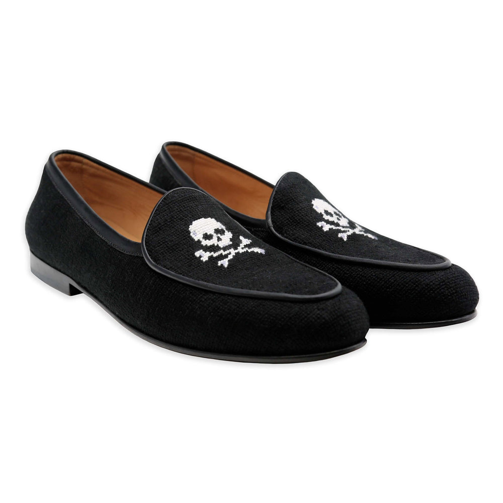 Smathers and Branson Jolly Roger Needlepoint Belgian Loafers Black Pair 