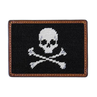 Smathers and Branson Jolly Roger Black Needlepoint Credit Card Wallet Front side