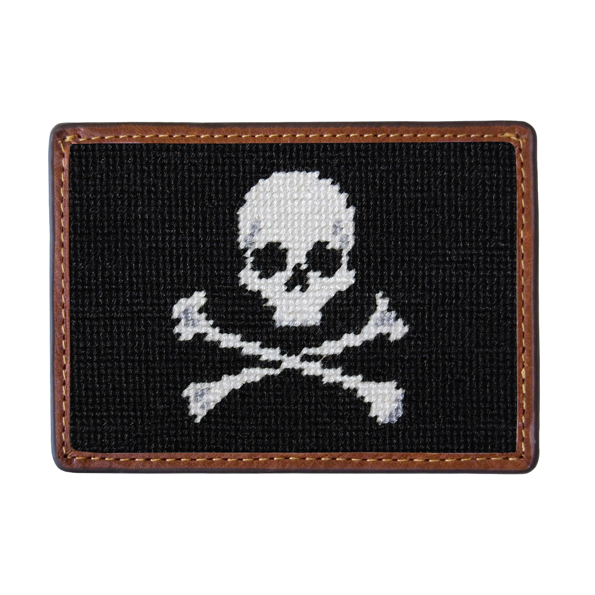Smathers and Branson Jolly Roger Black Needlepoint Credit Card Wallet Front side