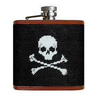 Smathers and Branson Jolly Roger Black Needlepoint Flask Front 