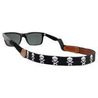 Smathers and Branson Jolly Roger Black Needlepoint Sunglass Strap Attached to glasses  