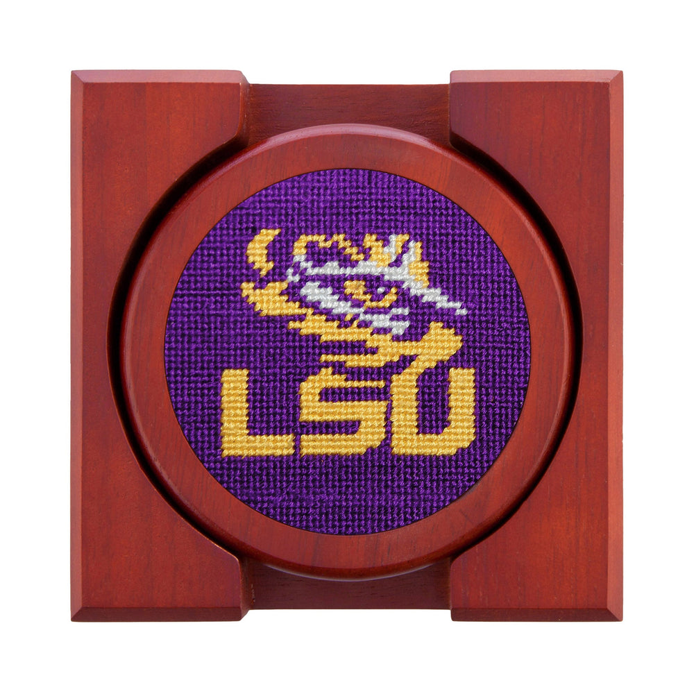 Smathers and Branson LSU Needlepoint Coasters with coaster holder 