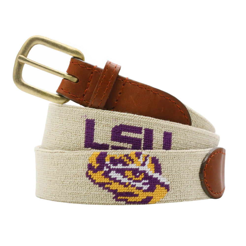 Smathers and Branson LSU Light Khaki Needlepoint Belt 