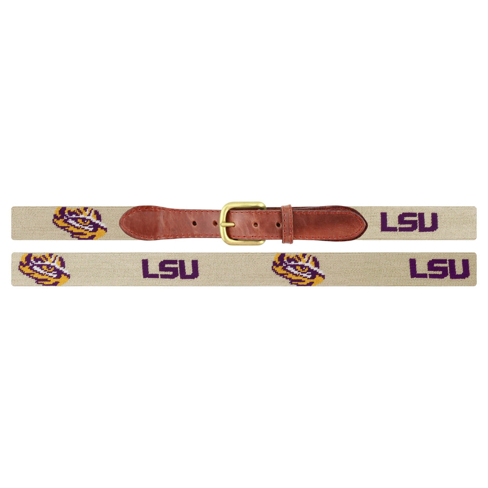 Smathers and Branson LSU Light Khaki Needlepoint Belt Laid Out 