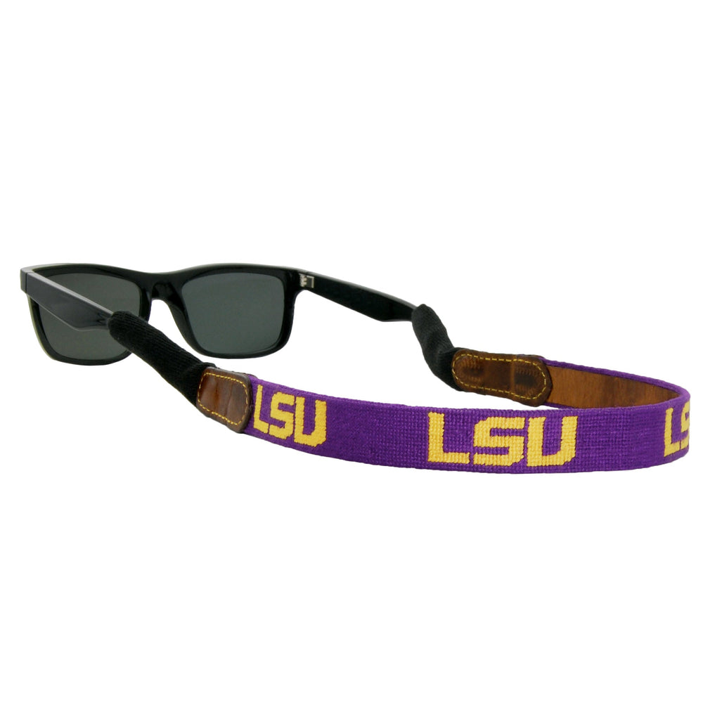 Smathers and Branson LSU Needlepoint Sunglass Strap Attached to glasses  