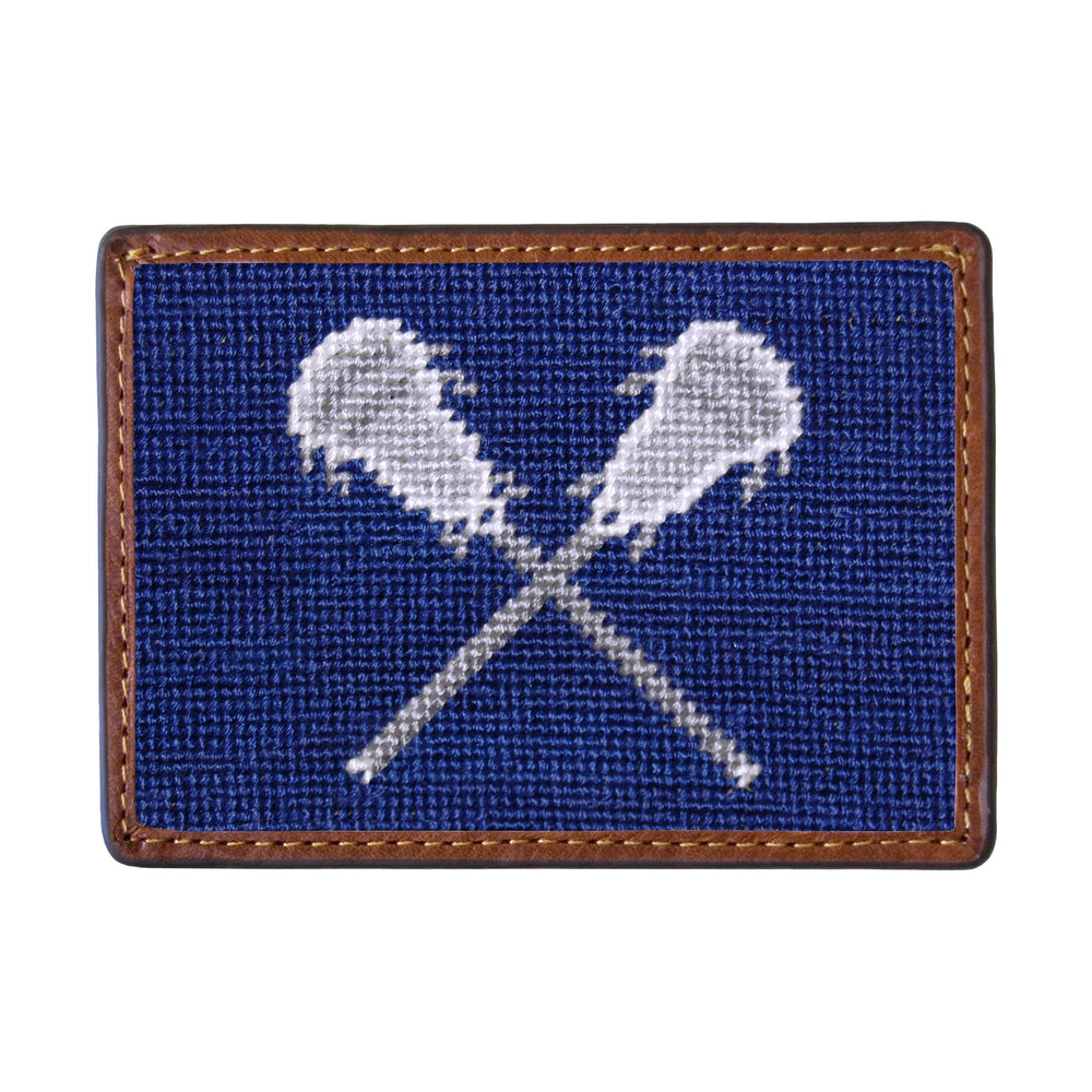Smathers and Branson Lacrosse Classic Navy Needlepoint Credit Card Wallet Front side