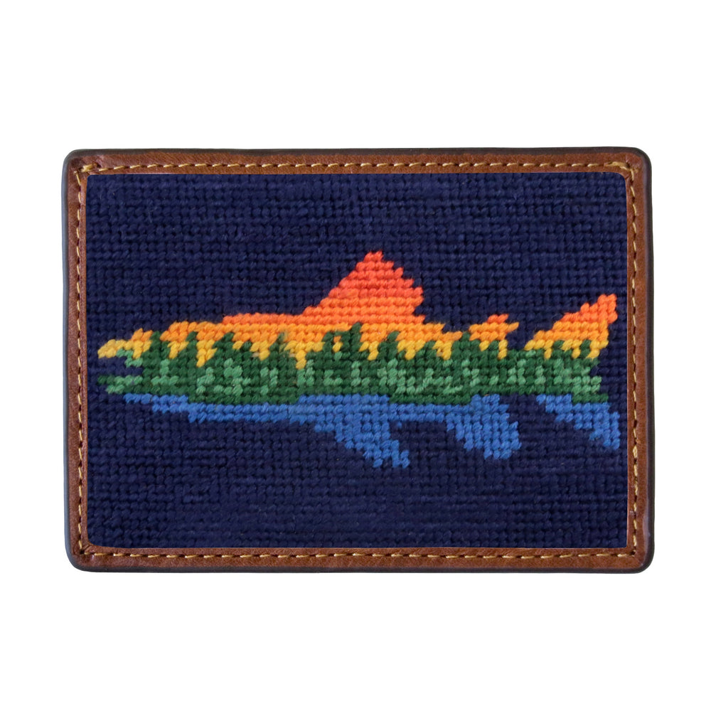Smathers and Branson Lake Trout Dark Navy Needlepoint Credit Card Wallet Front side