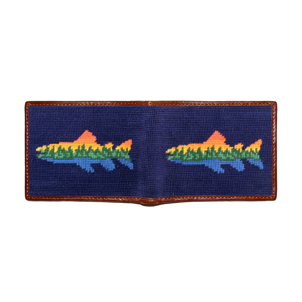 Smathers and Branson Lake Trout Dark Navy Needlepoint Bi-Fold Wallet  