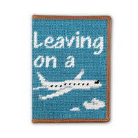 Smathers and Branson Leaving on a Plane Teal Needlepoint Passport Case  