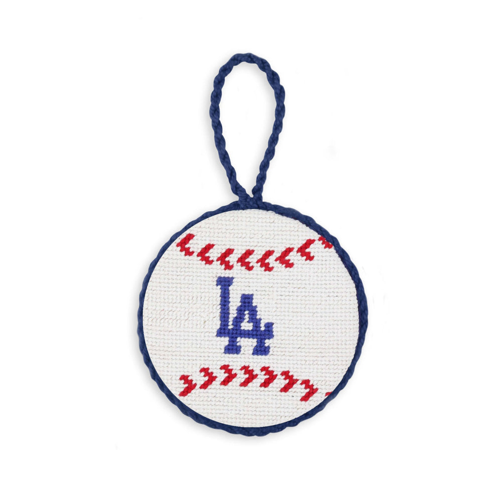 Smathers and Branson Los Angeles Dodgers Baseball Needlepoint Ornament Classic Navy Cord  