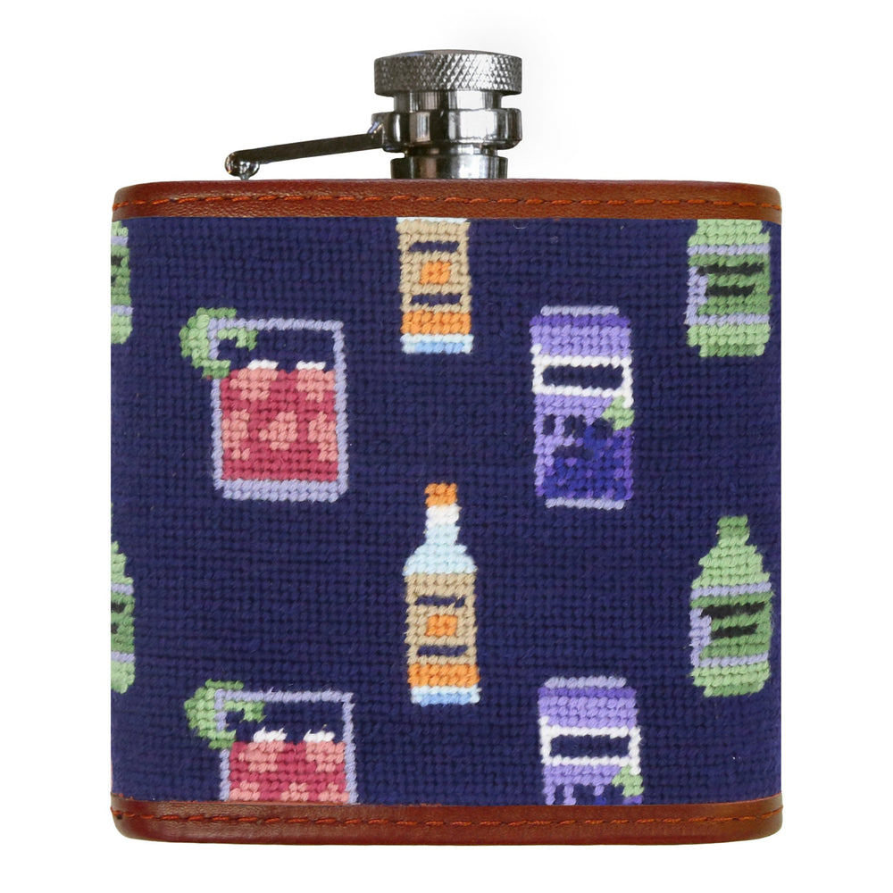 Smathers and Branson Make A Transfusion Dark Navy Needlepoint Flask Front 