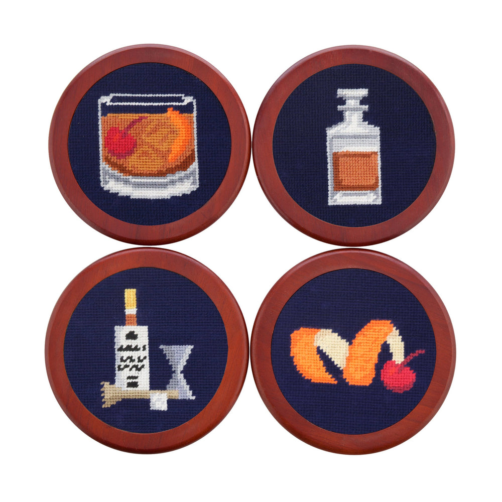 Smathers and Branson Make An Old Fashioned Dark Navy Needlepoint Coasters    