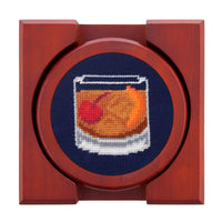 Smathers and Branson Make An Old Fashioned Dark Navy Needlepoint Coasters with coaster holder  