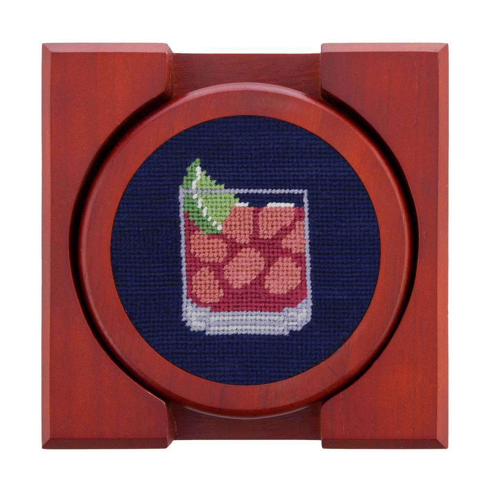 Smathers and Branson Make a Transfusion Dark Navy Needlepoint Coasters with coaster holder  
