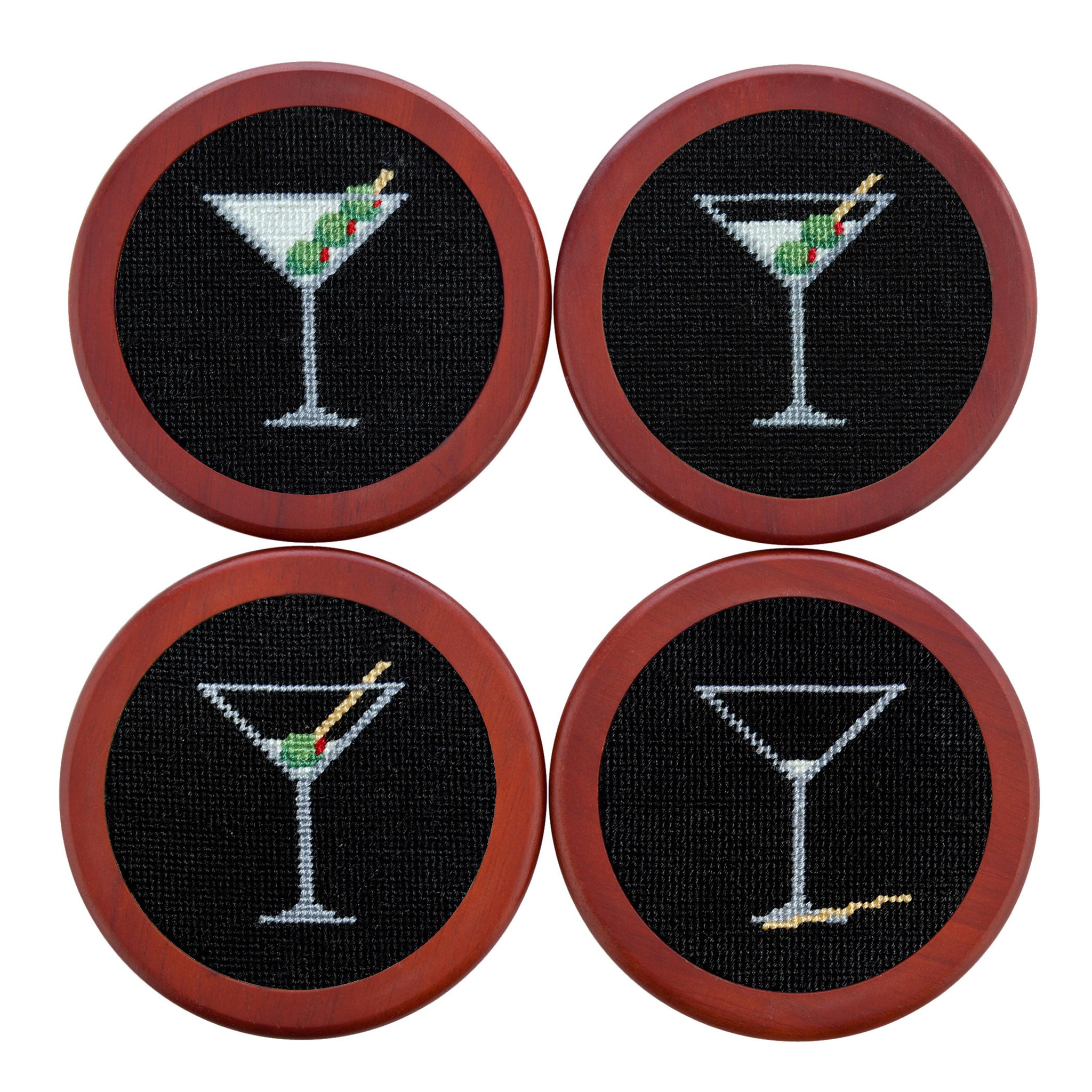 Smathers and Branson Martini Black Needlepoint Coasters    