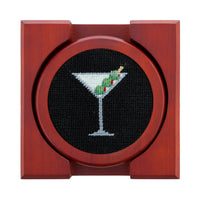 Smathers and Branson Martini Black Needlepoint Coasters with coaster holder  