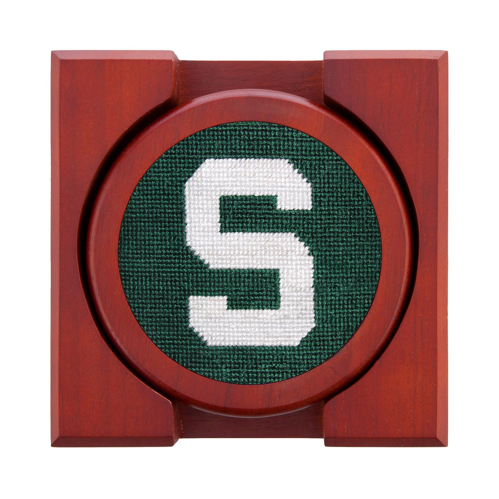 Smathers and Branson Michigan State Needlepoint Coasters with coaster holder 