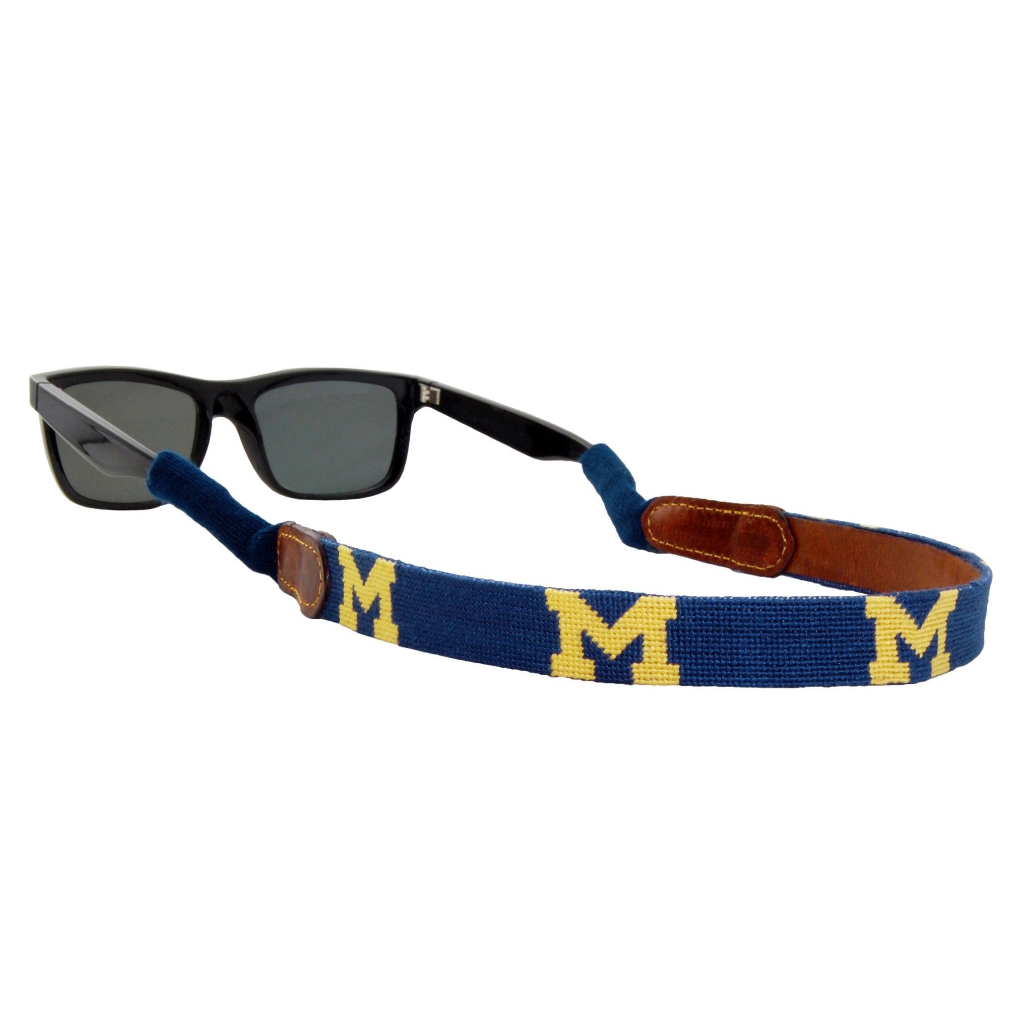 Smathers and Branson Michigan Classic Navy Needlepoint Sunglass Strap Attached to glasses  