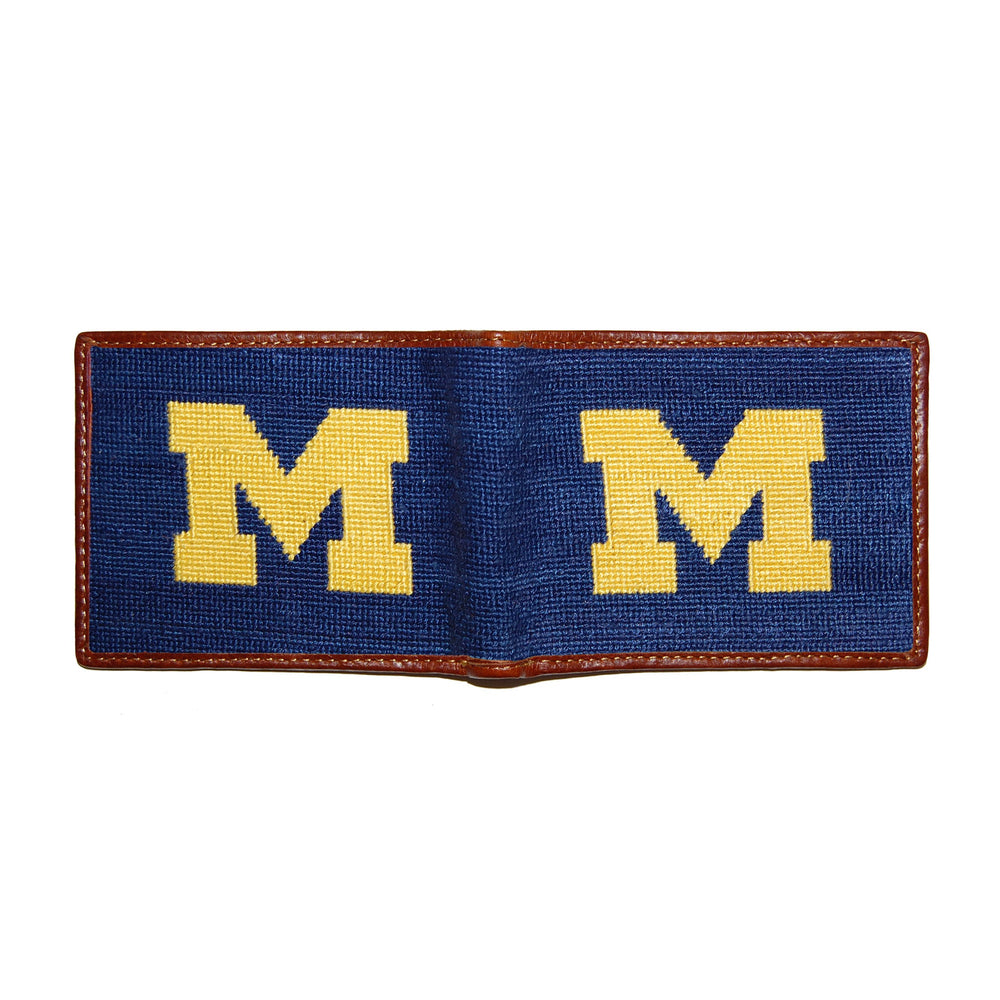 Smathers and Branson Michigan Classic Navy Needlepoint Bi-Fold Wallet  