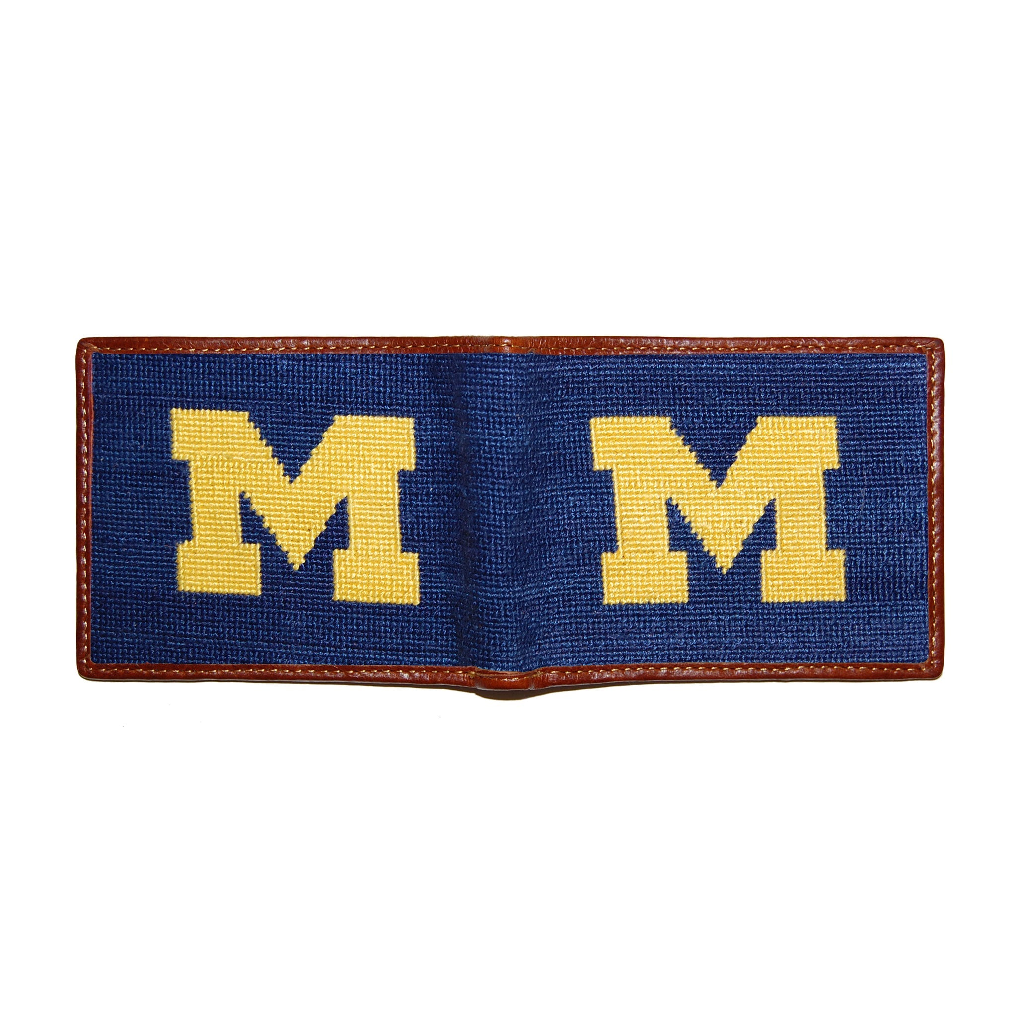 Smathers and Branson Michigan Classic Navy Needlepoint Bi-Fold Wallet  