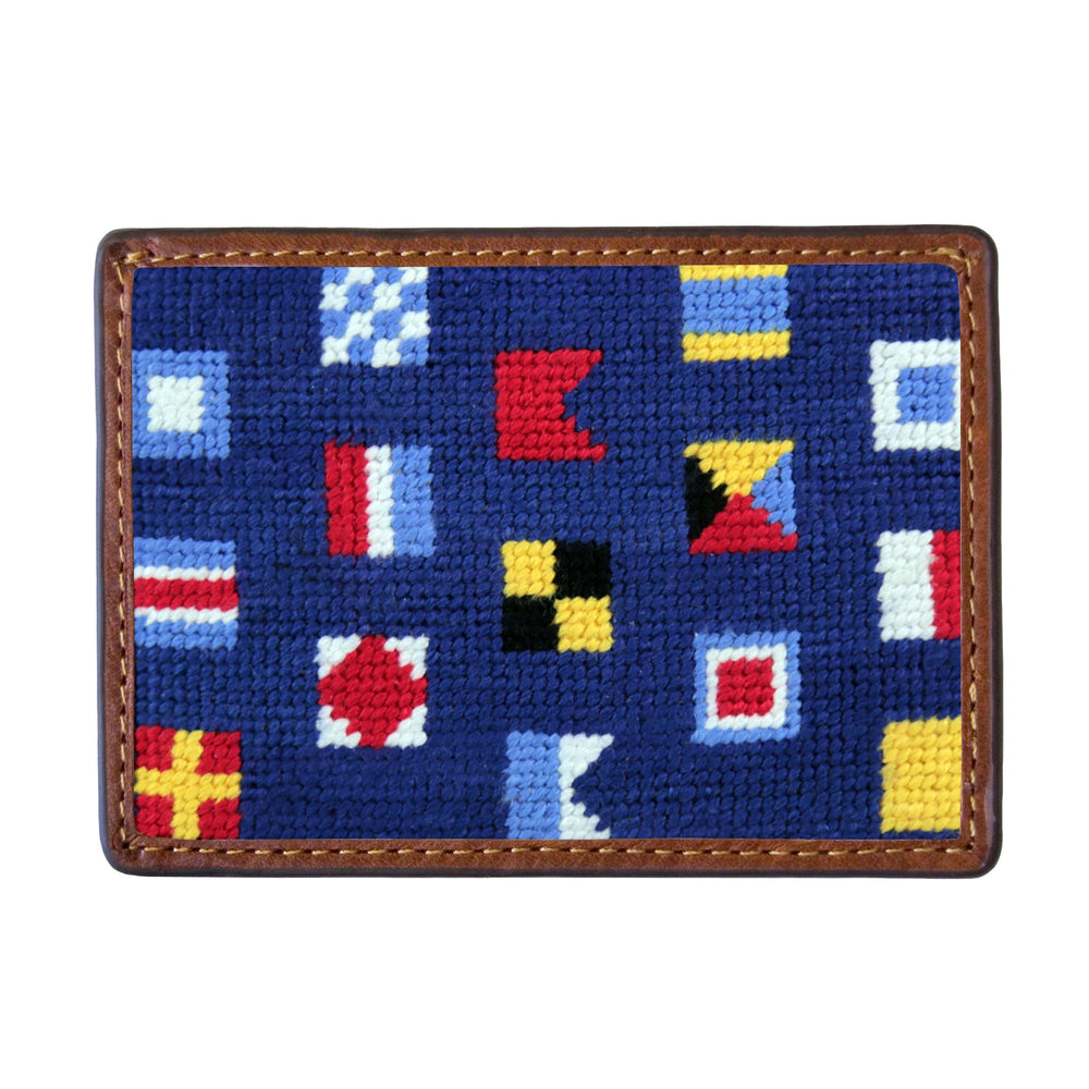 Smathers and Branson Mixed Signals Classic Navy Needlepoint Credit Card Wallet Front side