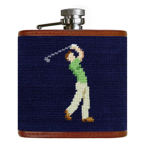 Smathers and Branson Mulligan Dark Navy Needlepoint Flask Front 